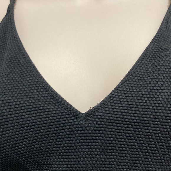 LEITH Black Textured One Piece Swimsuit V Neck Plunge Back Womens Medium - Picture 6 of 13